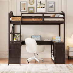 Loft Bed With Drawers, Cabinet, Shelves With Desk