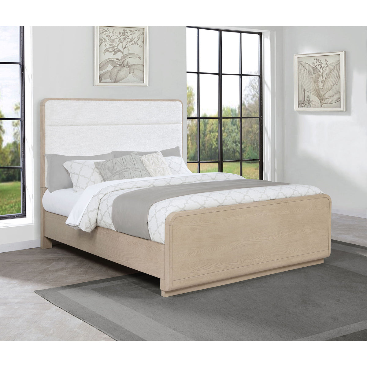 Mirador - Queen Panel Bed With Upholstered Headboard - Light Oak