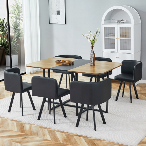 Comedor Rectangular 6 Puestos - Madera y PU Negro 48 - 010