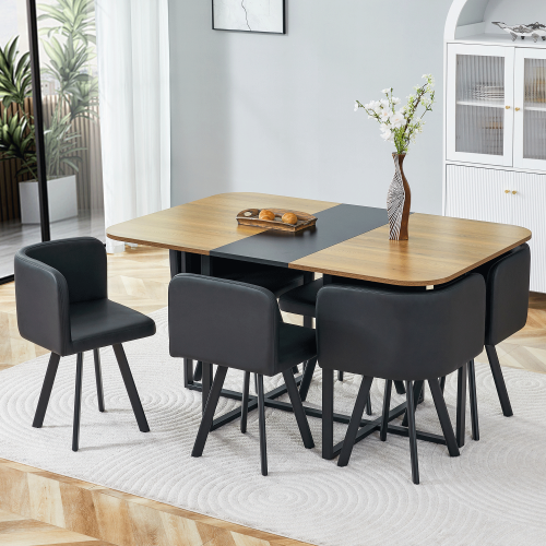 Comedor Rectangular 6 Puestos - Madera y PU Negro 48 - 010