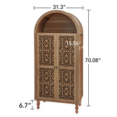 Tall Kitchen Pantry Cabinet With Hollow Carved Doors Adjustable Shelves Versatile Storage Cabinet For Kitchen - Walnut