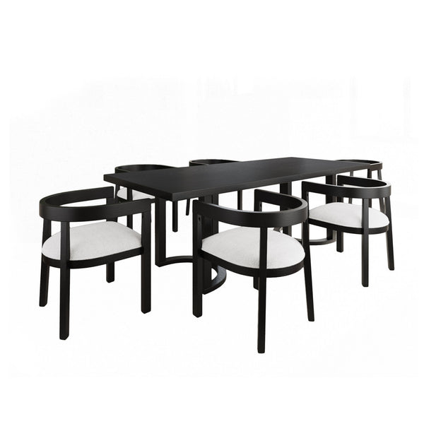 Elegant 7 Piece Dining Set With Cushioned Seats - Beige / Black