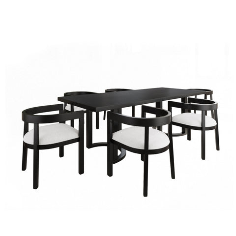Elegant 7 Piece Dining Set With Cushioned Seats - Beige / Black