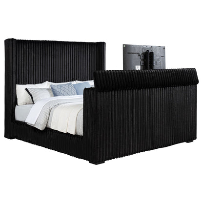 Lyman - Eastern King Wingback TV Bed With Integrated TV Lift And Power Strip - Black