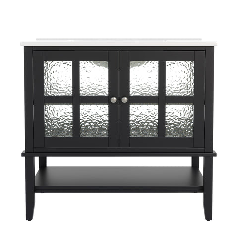 Bathroom Vanity With Ceramic Sink, Adjustable & Open Shelf