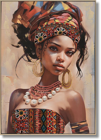 Hand Painted Framed Textured Canvas - Dazzled Woman Ii - Light Brown