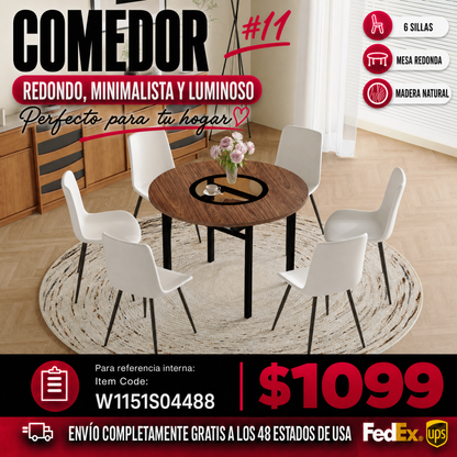 Comedor Redondo Minimalista 6 Puestos - Marrón y Blanco 48 - 011