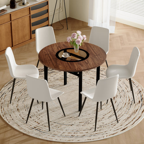 Comedor Redondo Minimalista 6 Puestos - Marrón y Blanco 48 - 011