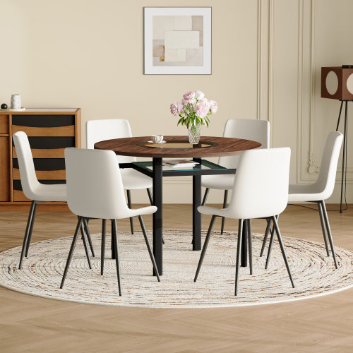 Comedor Redondo Minimalista 6 Puestos - Marrón y Blanco 48 - 011
