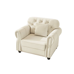Upholstered Sofa With Nailhead Trim And Rolled Armrests, 1 Pillows - Beige / White