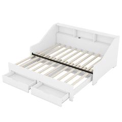 Daybed Frame With Storage Bookcases, 2 Drawers, Charging Station