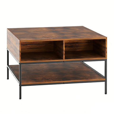 Rustic Flip Top Coffee Table With Hidden Storage - Black / Brown