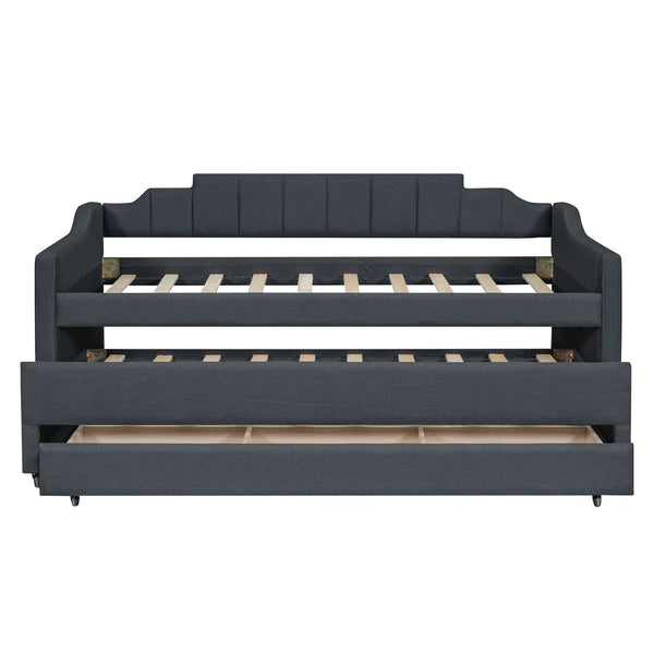 Upholstered Simple Design Daybed With Trundle And 3 Drawers