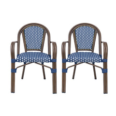Bistro Chair With 2 Toned Checkered Pattern, (Set of 2) - White / Navy