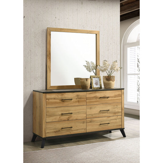 Georgina - 6 Drawer Dresser With Mirror - Natural Wood