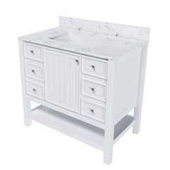 37" Bathroom Vanity, Multi Functional Cabinet With Doors And Drawers, Frame, Single Faucet Hole - White