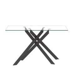 Rectangular Clear Tempered Glass Dining Table, Stylish Design With Metal Legs