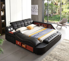 Multifunctional Upholstered Storage Bed Frame, Massage Chaise Lounge On Left