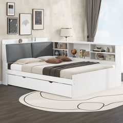 Platform Bed With Trundle, Shelves, And Storage Headboard