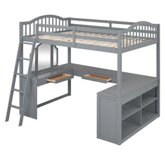 Loft Bed With Drawers, Cabinet, Shelves With Desk