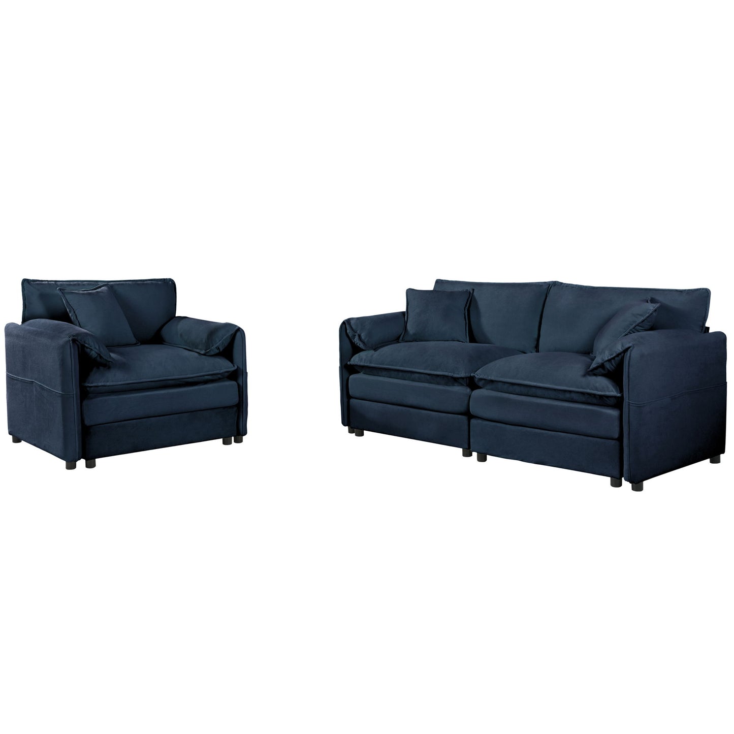 Modern Upholstered Loveseat And Armchair Set With Pillows