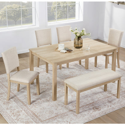 Comedor Rectangular 6 Piezas - Madera Clara y Tapizado Beige 48 - 014