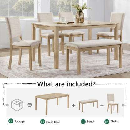 Comedor Rectangular 6 Piezas - Madera Clara y Tapizado Beige 48 - 014