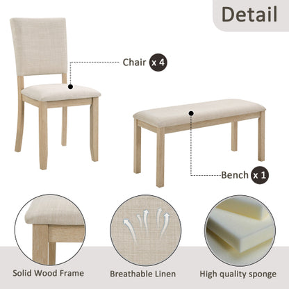 Comedor Rectangular 6 Piezas - Madera Clara y Tapizado Beige 48 - 014