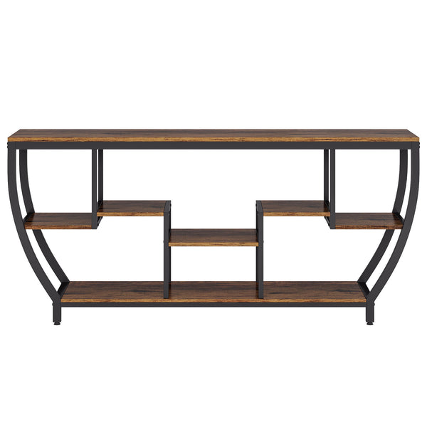 Extra Long Entryway Console Sofa Table With 7 Tier Shelves - Brown / Black