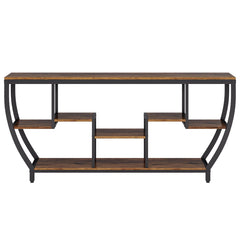 Extra Long Entryway Console Sofa Table With 7 Tier Shelves - Brown / Black