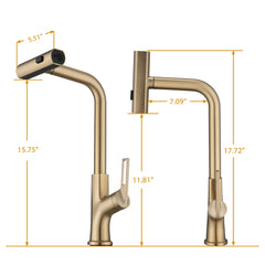 Kitchen Waterfall Faucet With Pull Down Sprayer, Single Handle, 360 Degree Rotating