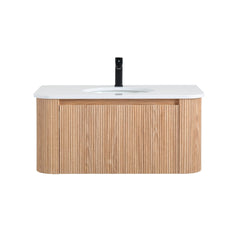 Arcora - Wall Mounted Bathroom Vanity With Curved Design - Natural Wood