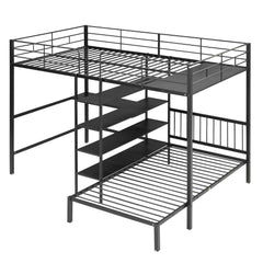 Full Over Twin Bunk Bed With Built In Desk, Shelves And Ladder - Black