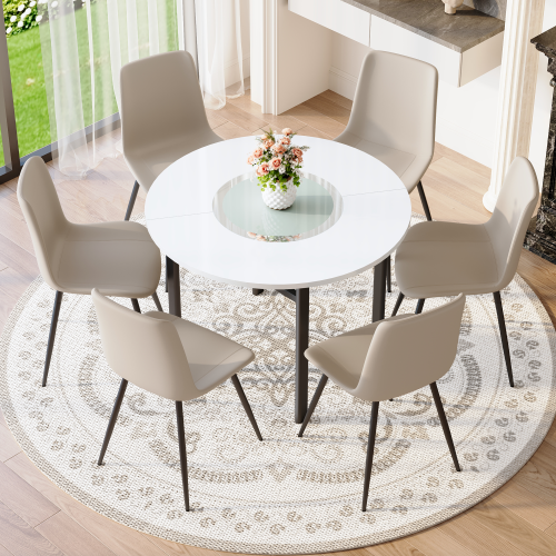 Comedor Redondo Minimalista 6 Puestos - Blanco y Sintético Gris 48 - 015