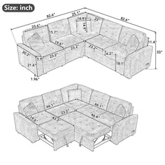 L-Shape Sofa Bed Pull-Out Sleeper Sofa With Wheels, USB Ports, Power Sockets For Living Room