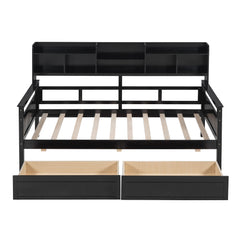 Daybed, Slat Support, With Bedside Shelves And 2 Drawers