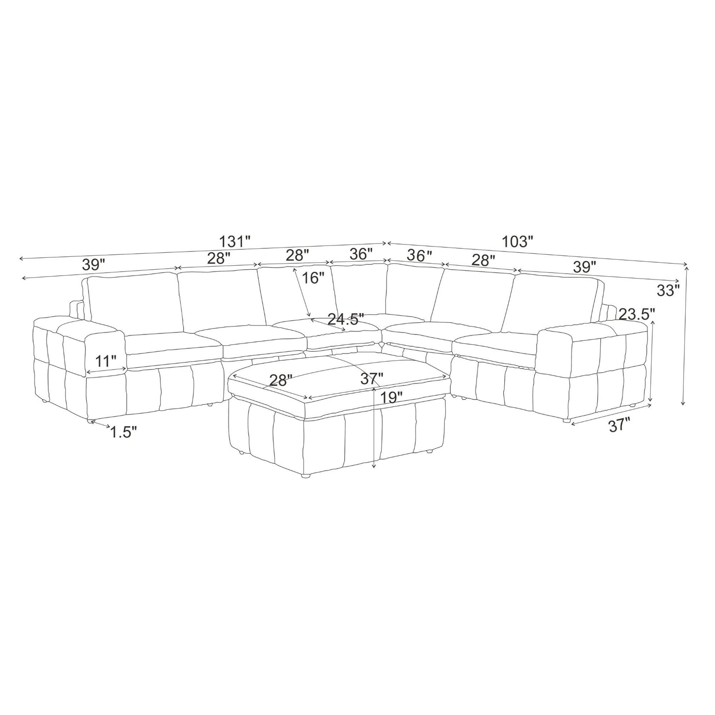 Large Square Arms Modular Sectional