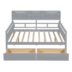 Daybed, Slat Support, With Bedside Shelves And 2 Drawers
