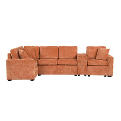 Contemporary L Shaped Convertible Sofa Bed With Pull Out Bed, Cup Holders, And Storage