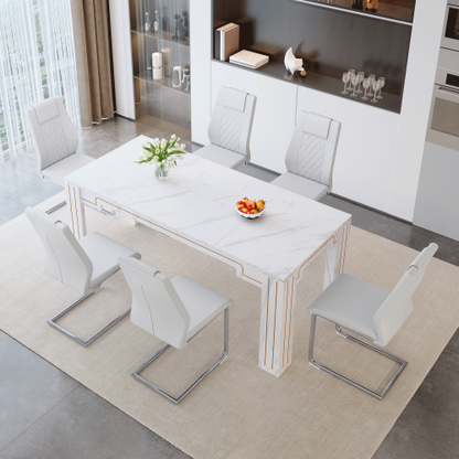 Comedor Rectangular 6 Puestos - Mármol y Plateado 48 - 016