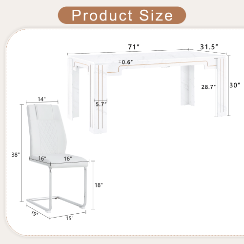 Comedor Rectangular 6 Puestos - Mármol y Plateado 48 - 016