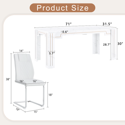 Comedor Rectangular 6 Puestos - Mármol y Plateado 48 - 016