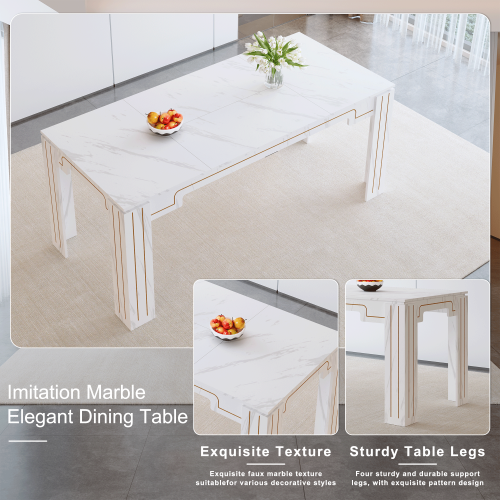 Comedor Rectangular 6 Puestos - Mármol y Plateado 48 - 016
