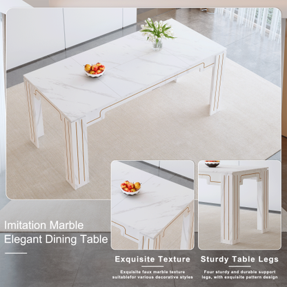 Comedor Rectangular 6 Puestos - Mármol y Plateado 48 - 016