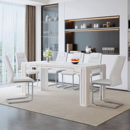 Comedor Rectangular 6 Puestos - Mármol y Plateado 48 - 016