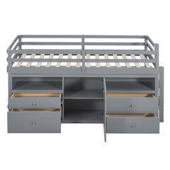 Loft Bed With 4 Drawers, Underneath Cabinet And Shelves