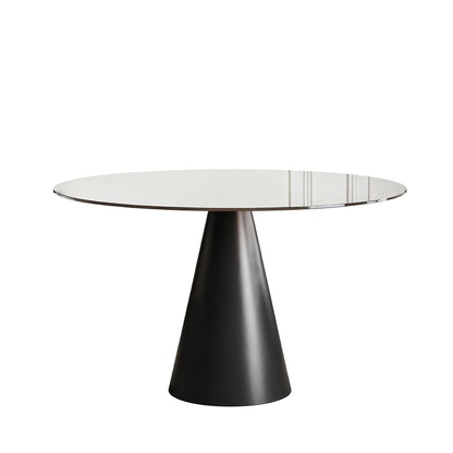 Round Dining Table & Glass Top - Black / Brown