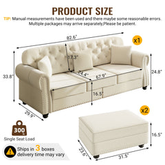 Upholstered Sofa Set With Nailhead Trim And Rolled Armrests, Includes Pillows