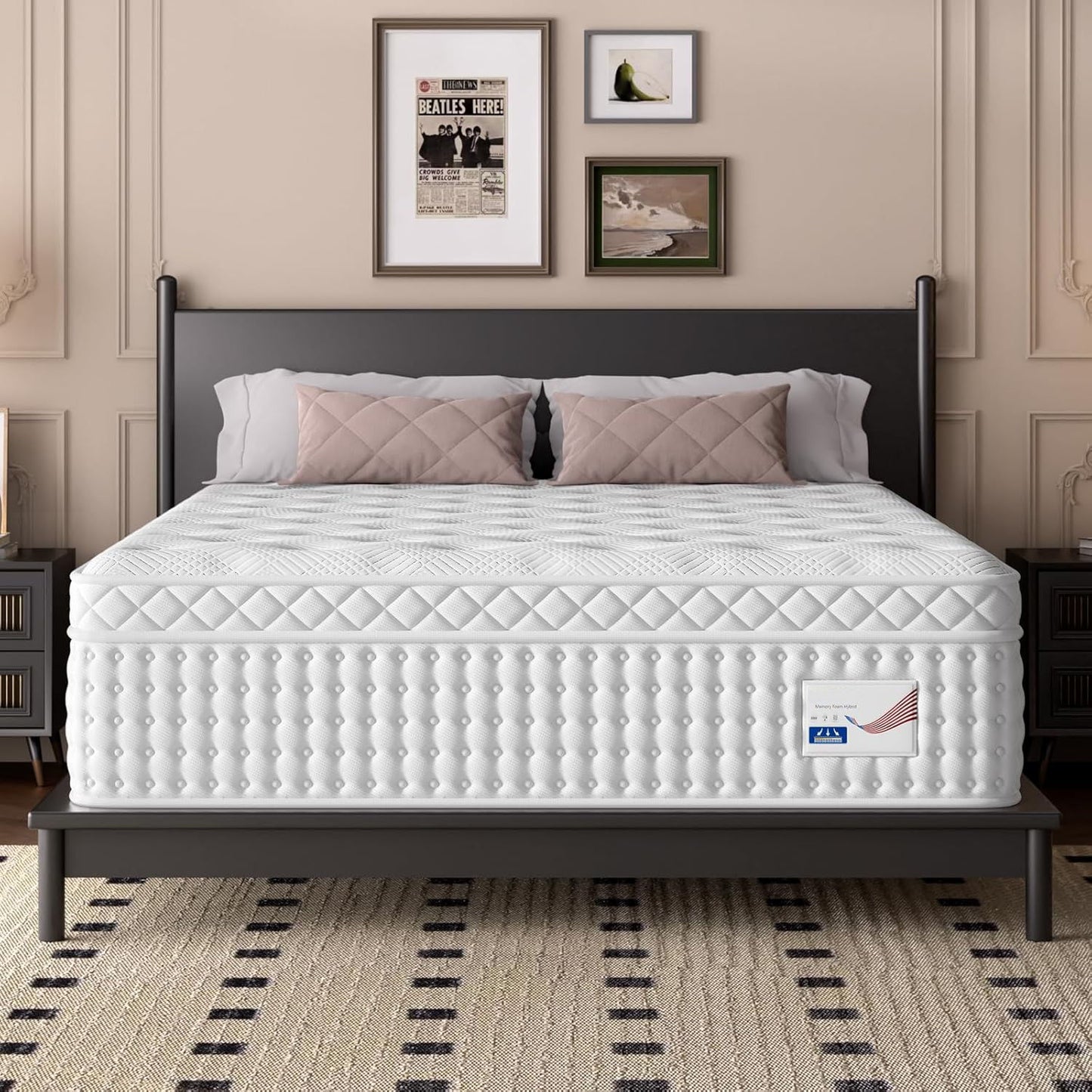 14" Hybrid Mattress, Memory Foam & Pocket Spring Bed, Medium Firm Comfort, Spine Support, Quiet & Breathable - White - King