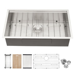 33" Undermount Kitchen Sink Single Bowl Stainless Steel Ledge Workstation In Brushed Nickel, 16 Gauge 304 Stainless Steel, 33 X 19 X 9 Inch